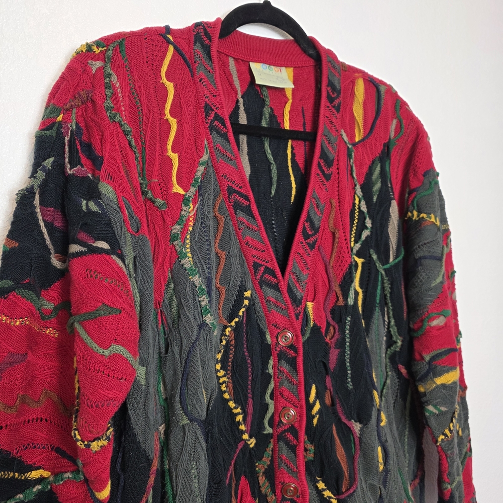 Coogi Sweater Vintage 3D Knit Cardigan Colorful Cosby 90s Australia Size Medium - Picture 5 of 12